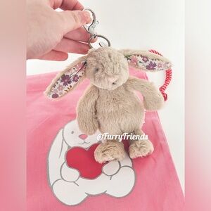NWT Jellycat Blossom Cream Bunny 'Petal' Bag Charm include heart bunny dust bag